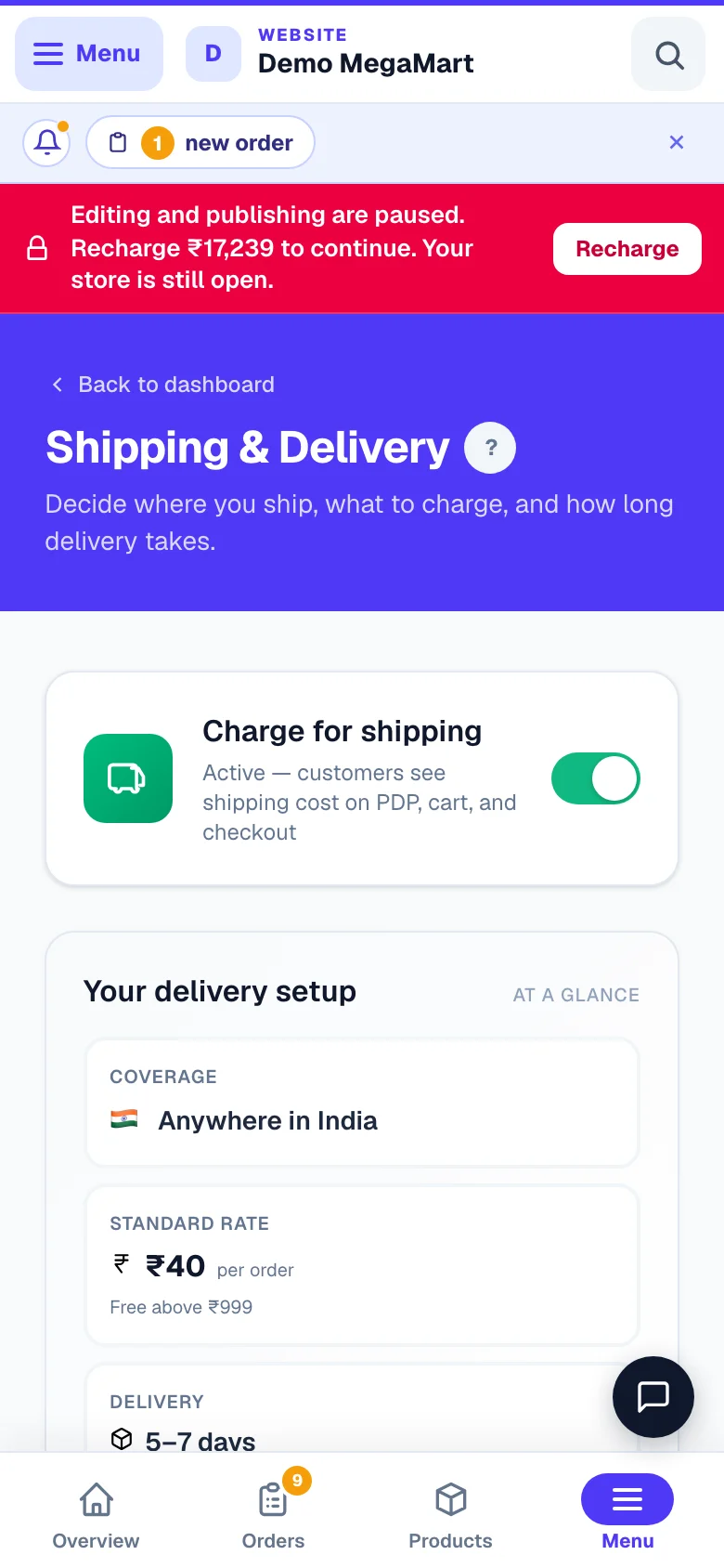 Shipping & Delivery — where you ship, what you charge, how long it takes. — phone view
