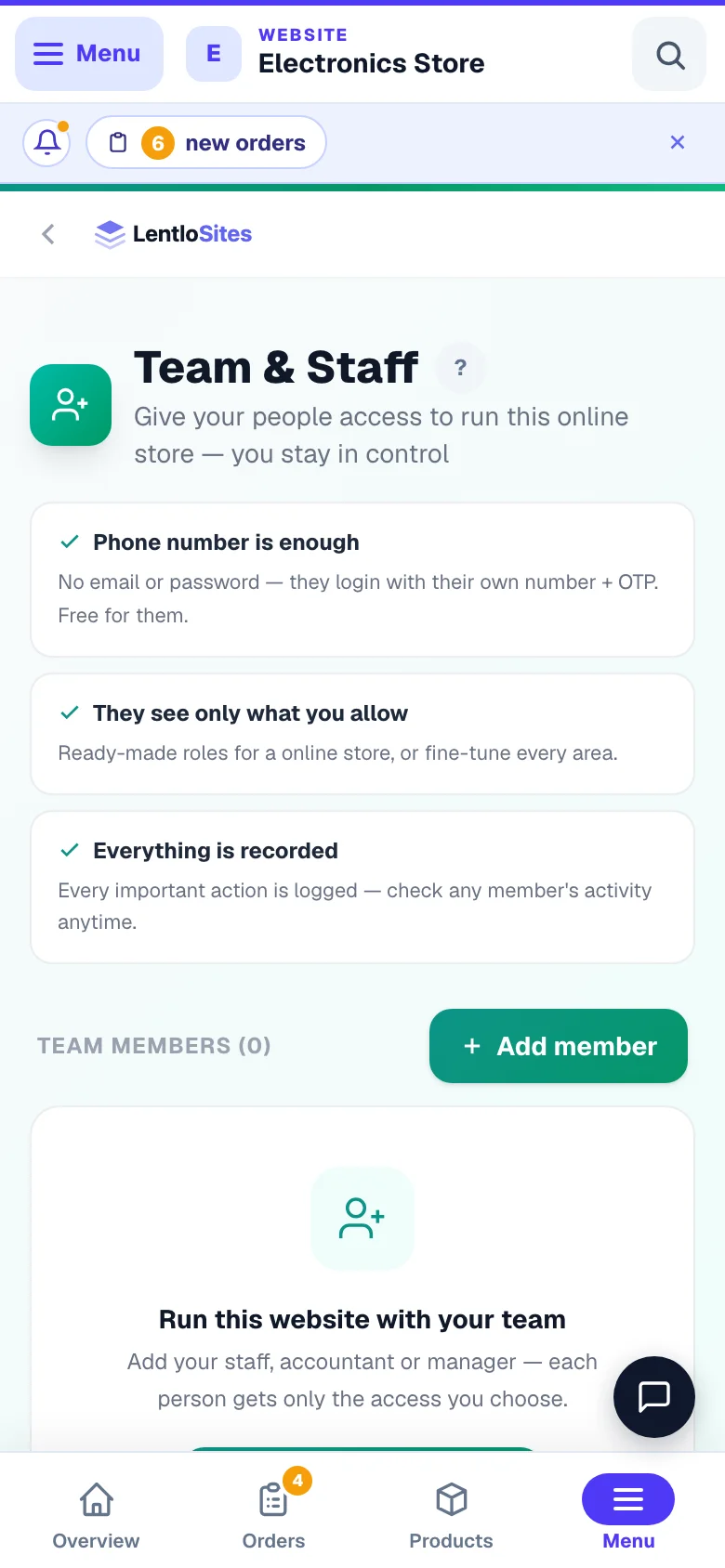 Team members and what each of them can do. — phone view
