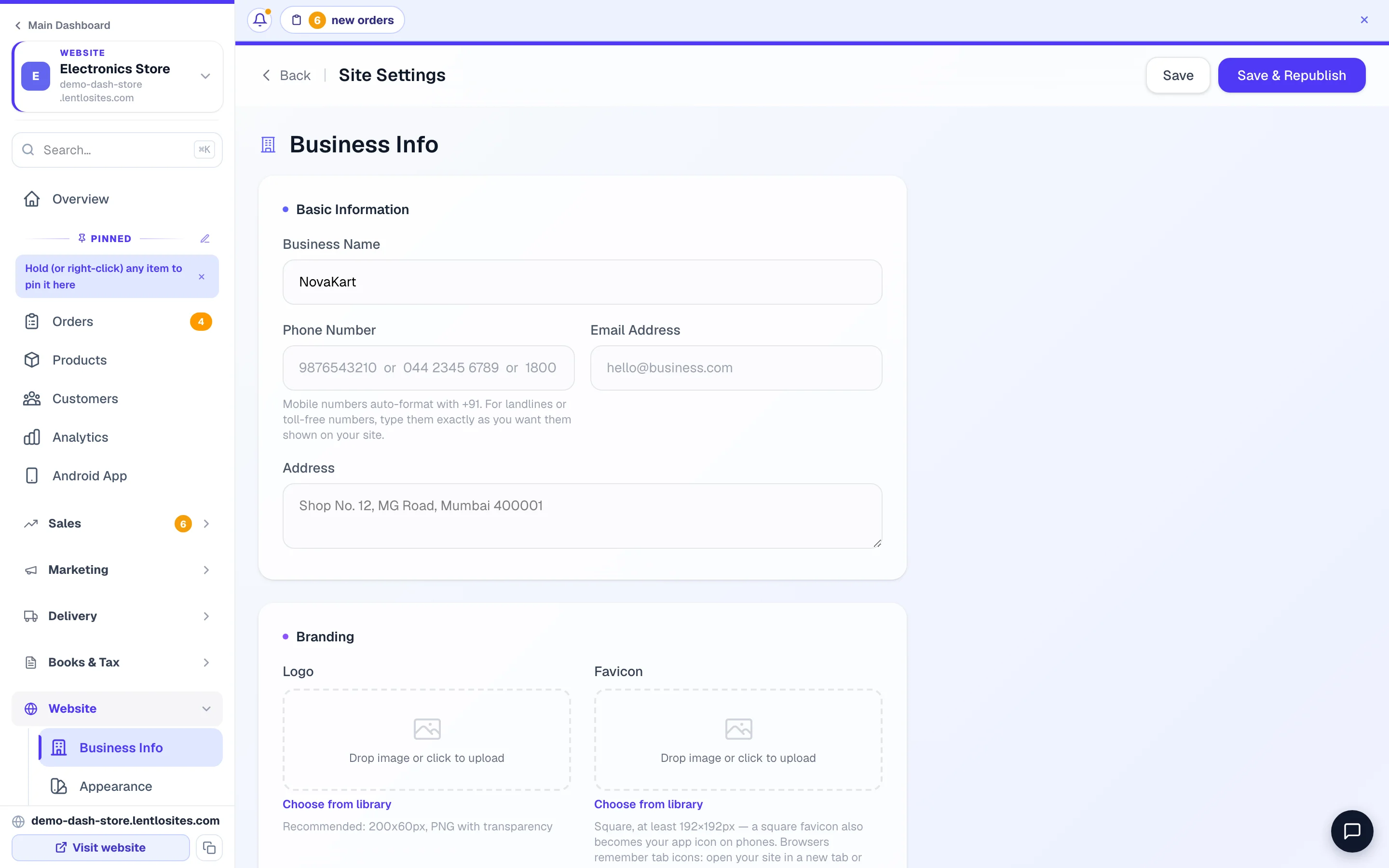 Business Info — the phone, email and address your whole site uses.