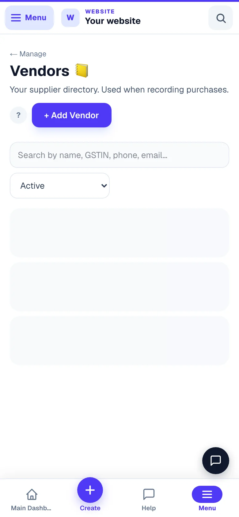 Your suppliers, with GSTIN and balance. — phone view