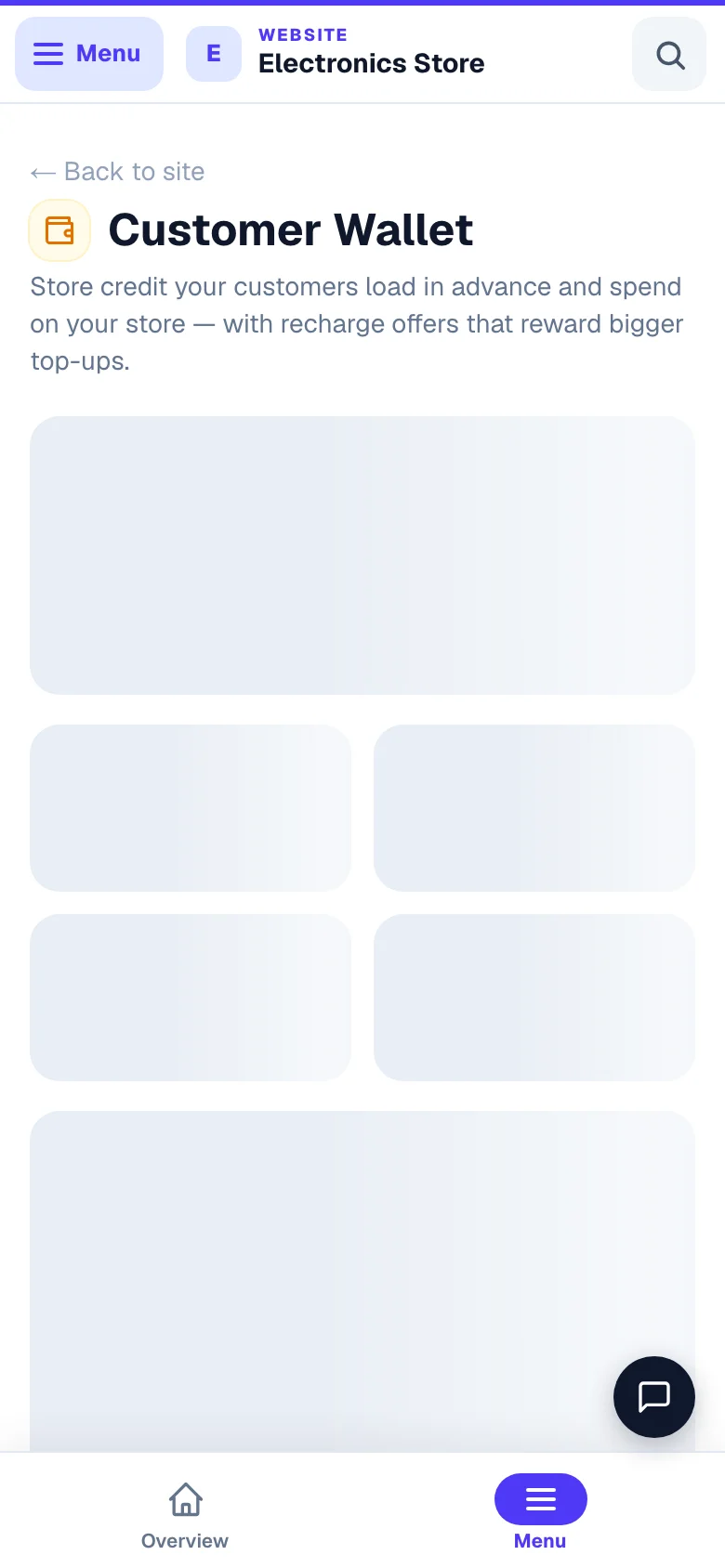 Store credit starts off. Turning it on opens top-ups, offers and the ledger. — phone view