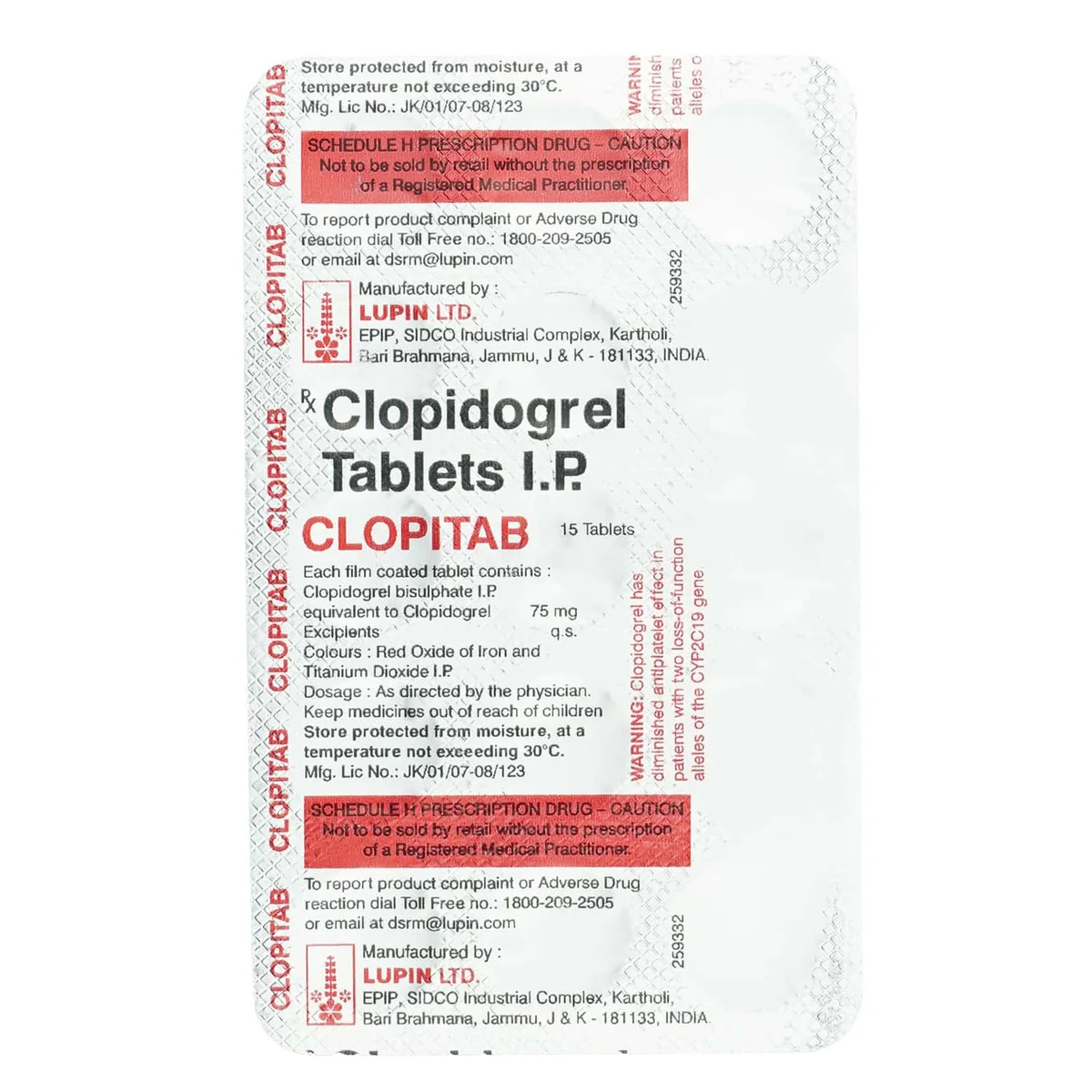CLOPITAB-75MG TAB 1X15