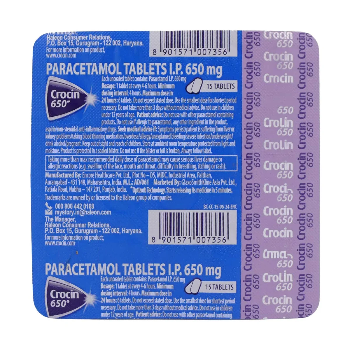 CROCIN-650MG TAB 1X15
