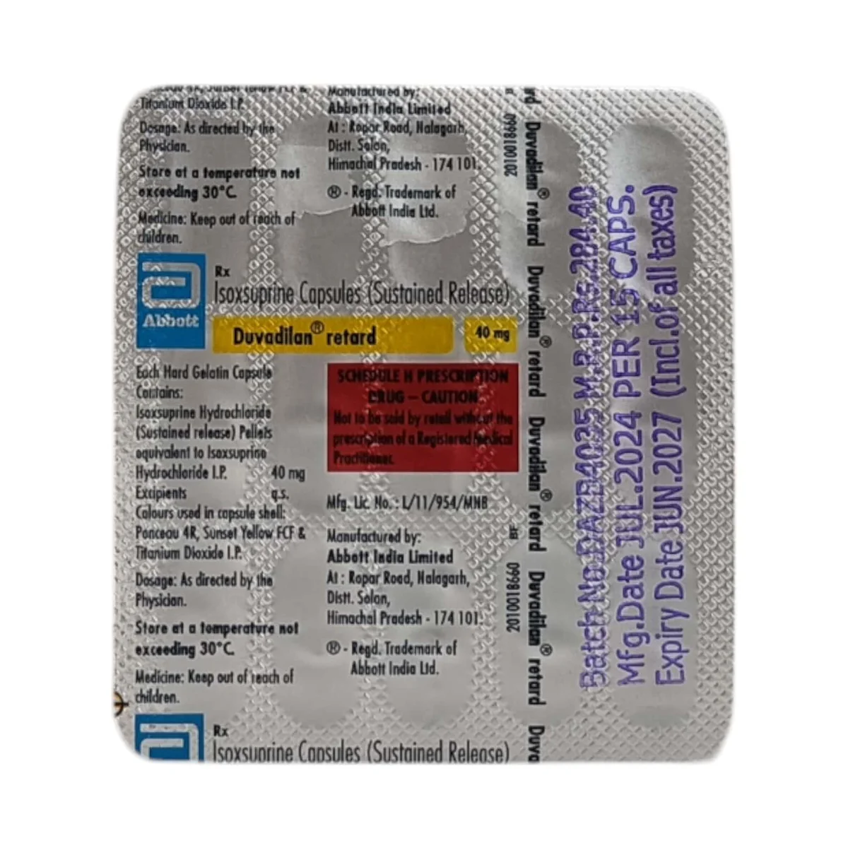 DUVADILAN RETARD-40MG CAP 1X15