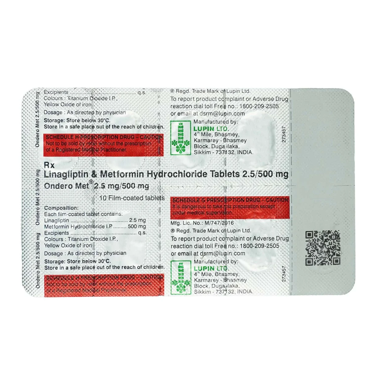ONDERO MET-2.5MG/500MG TAB 1X10