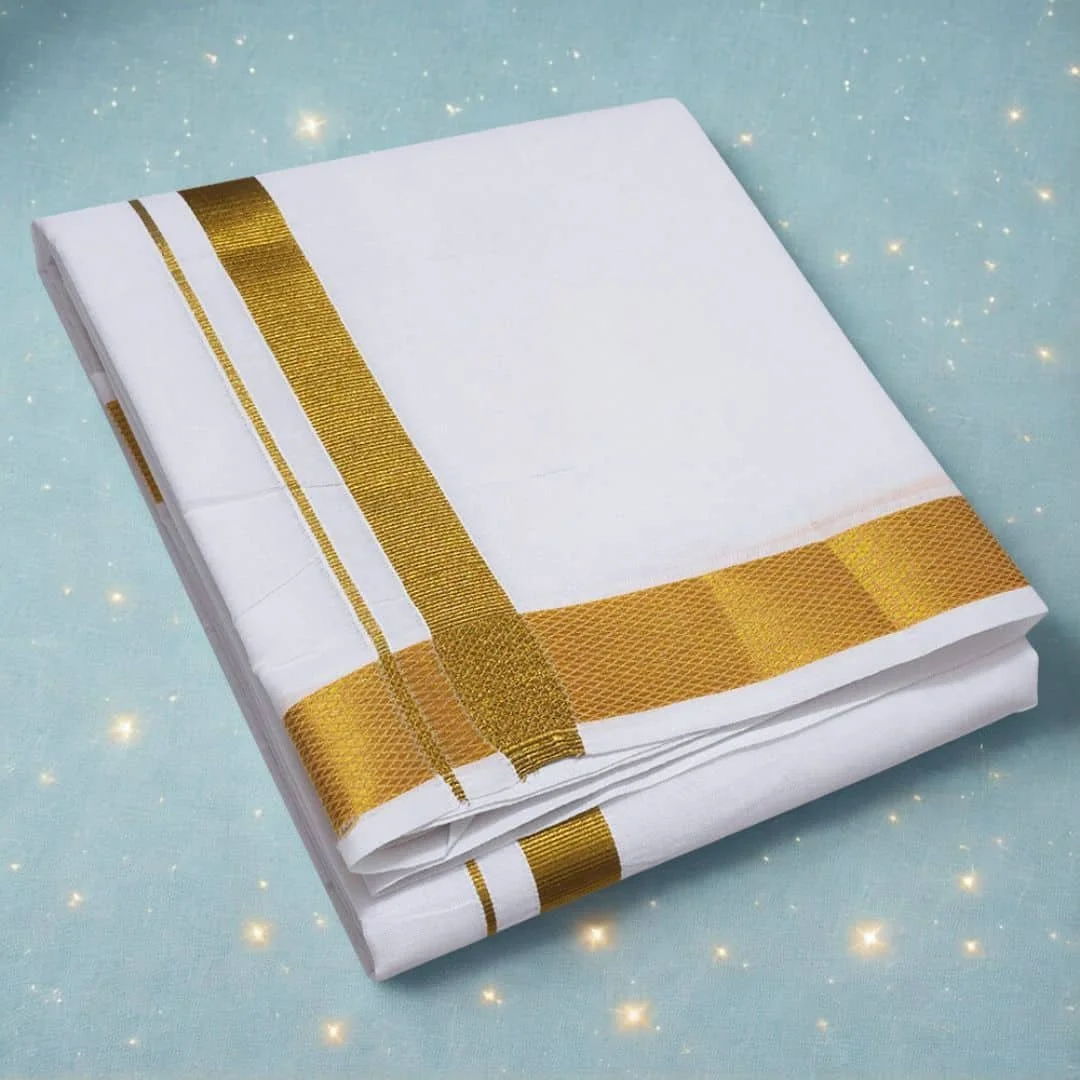 1 Inch Golden Zari Premium Quality White Dhoti