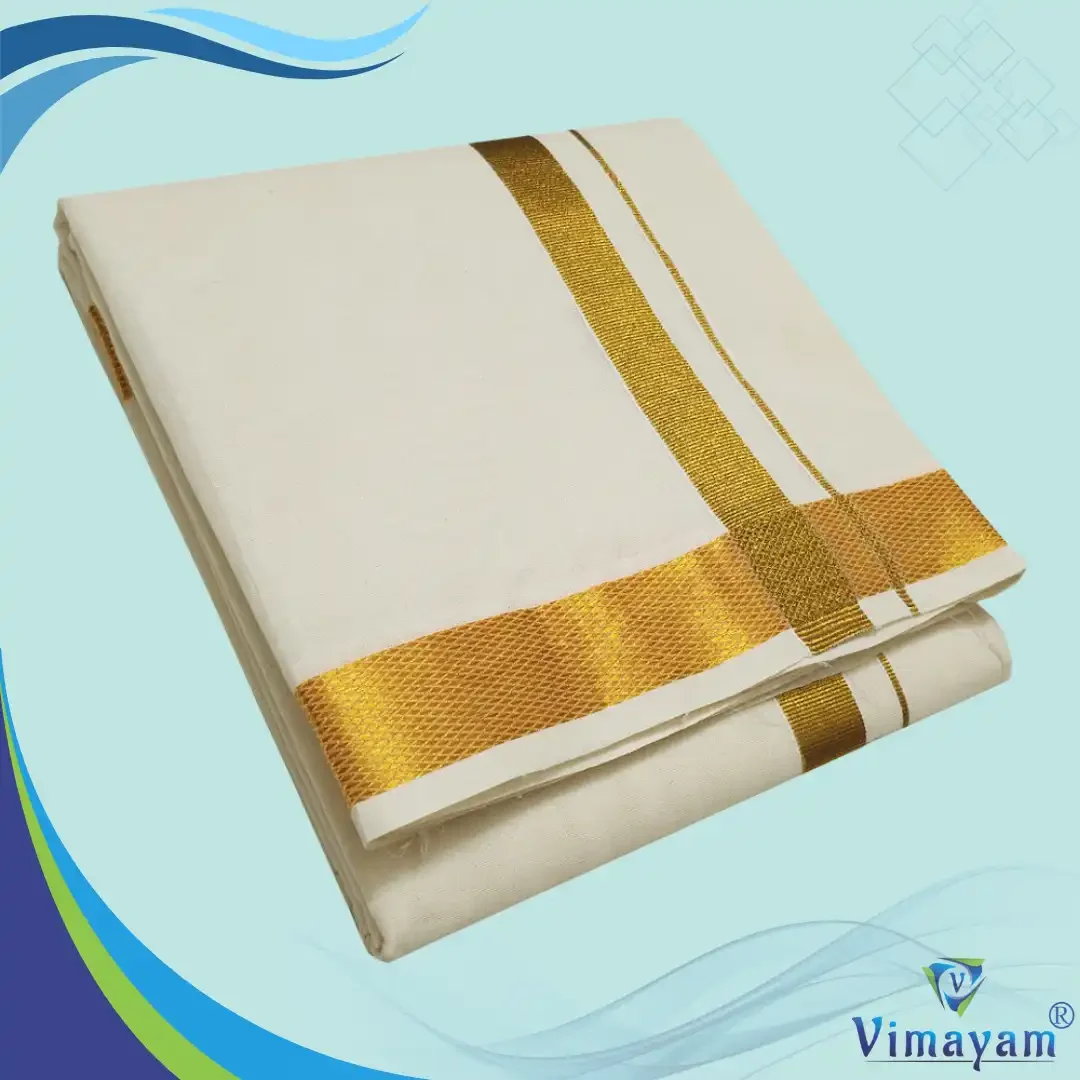 1 Inch Golden Zari Border Half White Premium Quality Dhoti