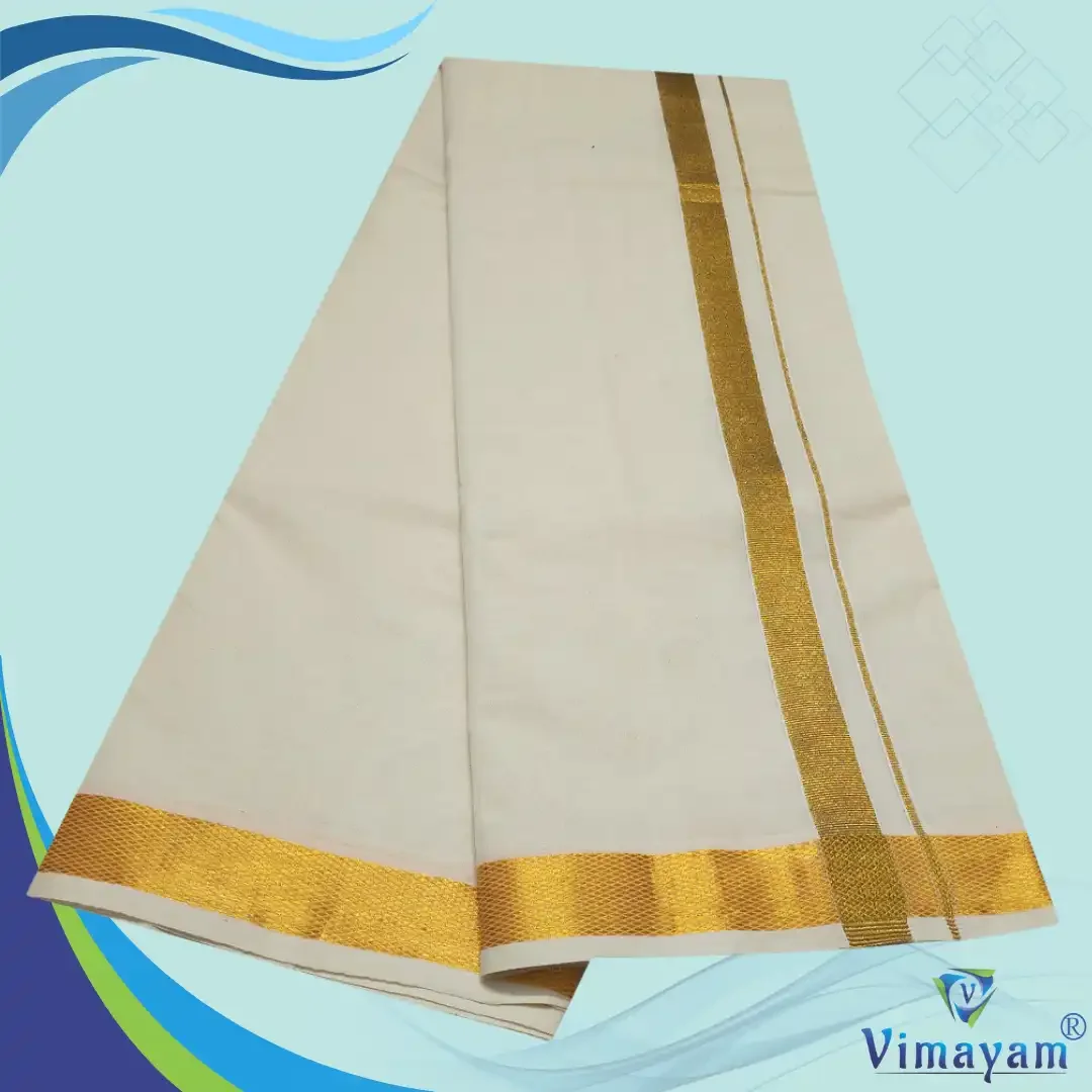 1 Inch Golden Zari Border Half White Premium Quality Dhoti 2
