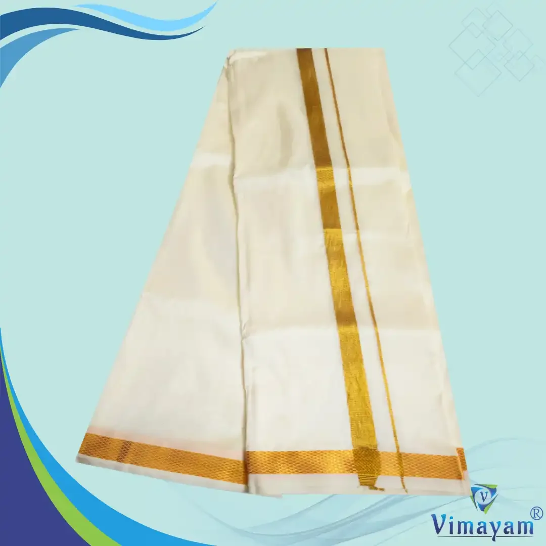 1 inch golden zari premium quality art silk dhoti 2