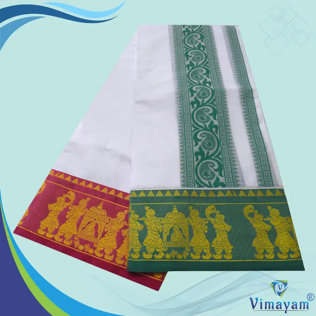 Pallakku Designed Embose white Premium Quality Cotton Dhoti 9X5 2