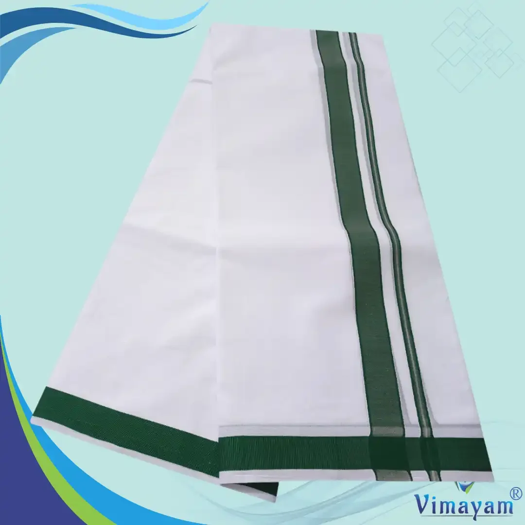 1 Inch Gundanji Green Border Dhoti 2