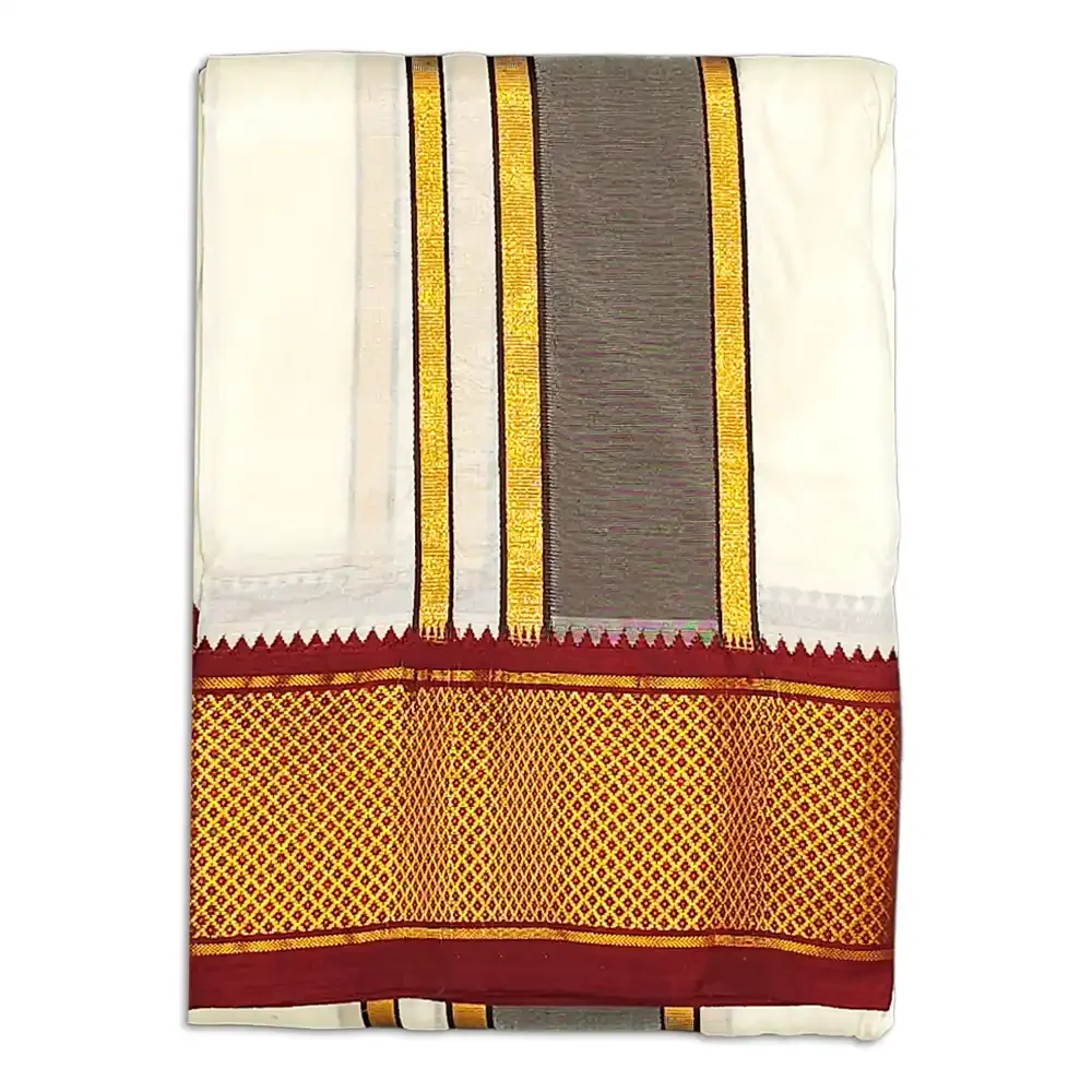 13 Kan Art Silk MayilKan Cream Colour Dhoti
