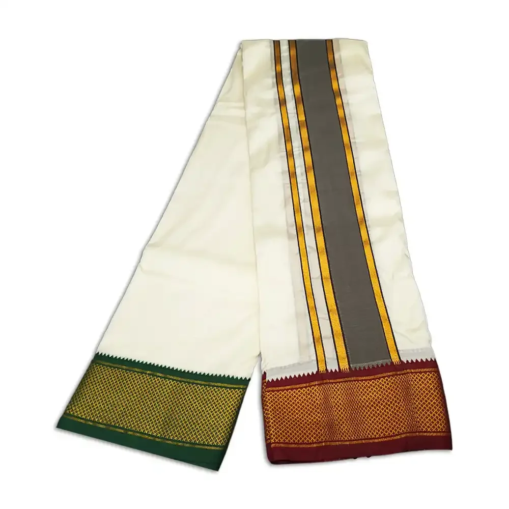13 Kan Art Silk MayilKan Cream Colour Dhoti 2