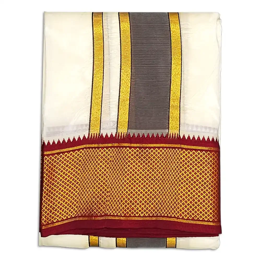 16 Kan Art Silk MayilKan Cream Colour Dhoti