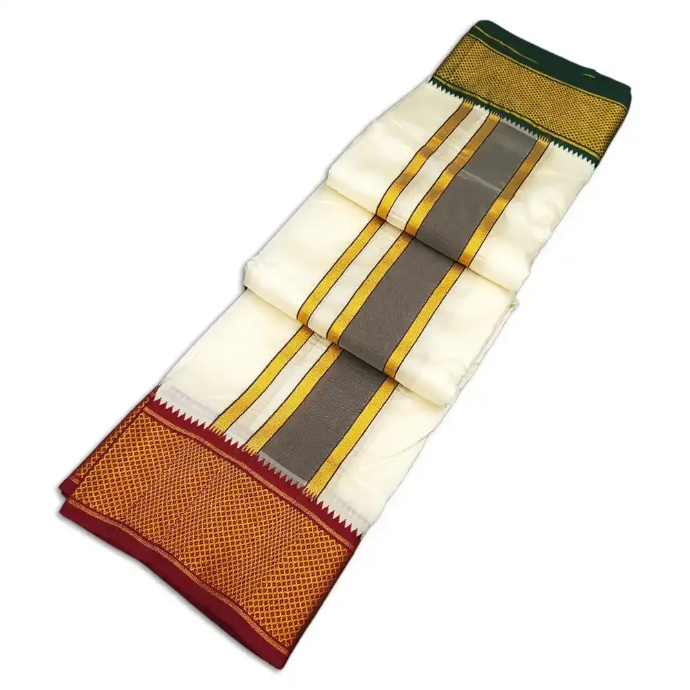 16 Kan Art Silk MayilKan Cream Colour Dhoti 2