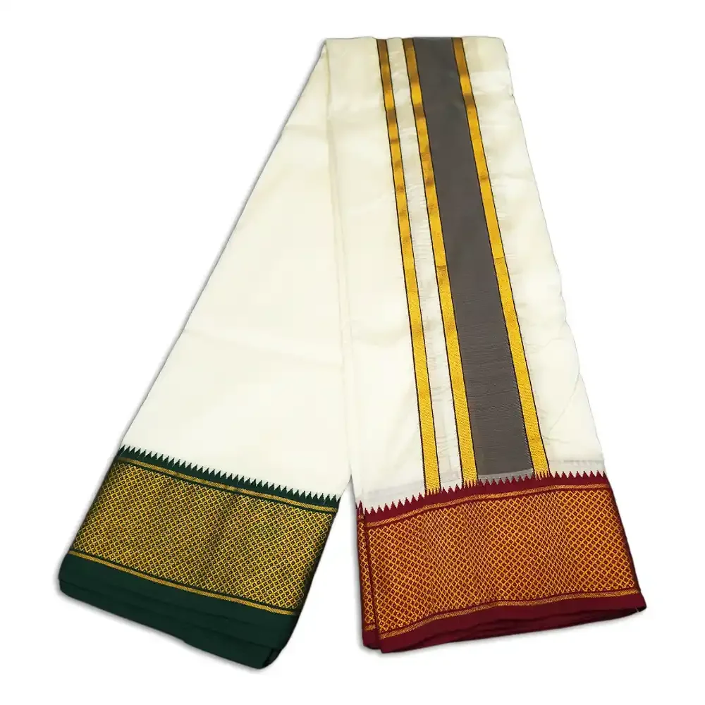 16 Kan Art Silk MayilKan Cream Colour Dhoti 3