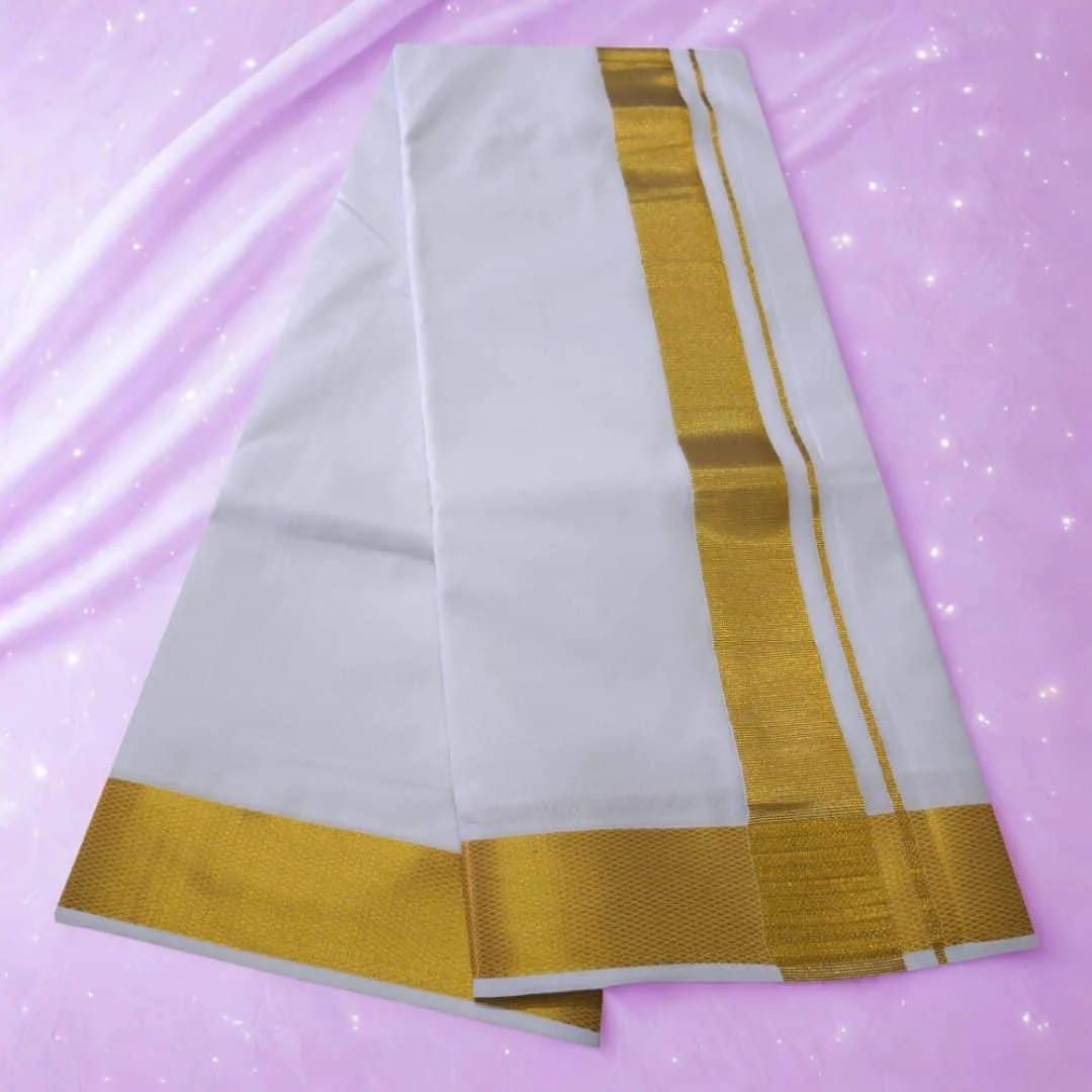 2 Inch Golden Zari Premium Quality White Dhoti 2