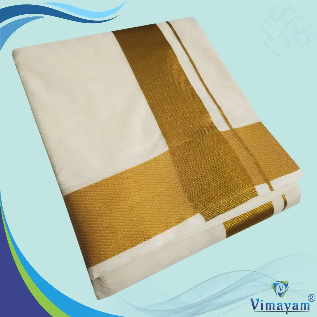 2 Inch Golden Zari Border Half White Premium Quality Dhoti