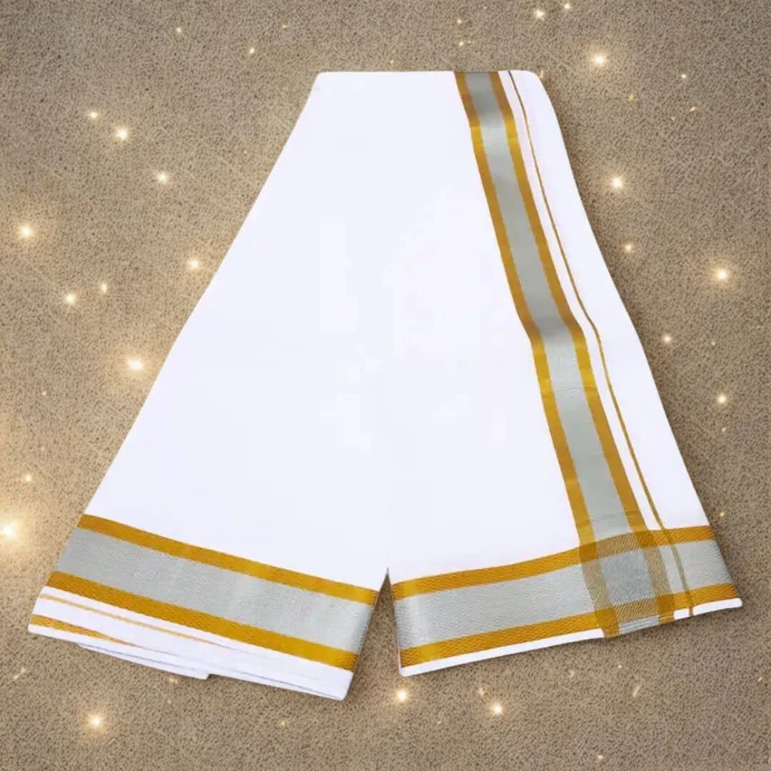 2 Inch Silver Gold Zari White Dhoti 2