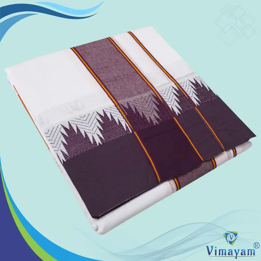 Bavanji Temple Border Special White Dhoties 9X5(Assorted Border Colours) 2