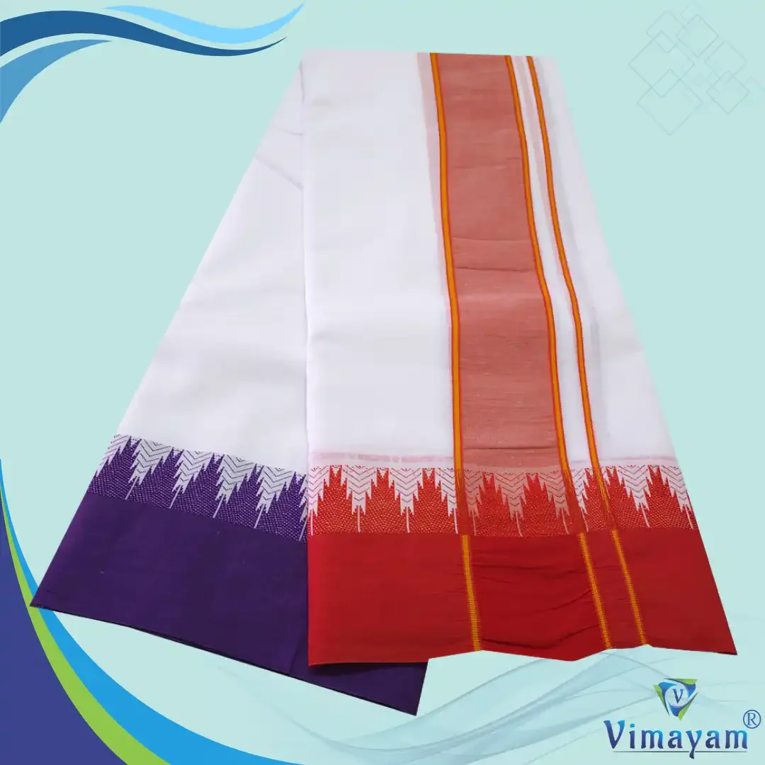 Bavanji Temple Border Special White Dhoties 9X5(Assorted Border Colours) 3