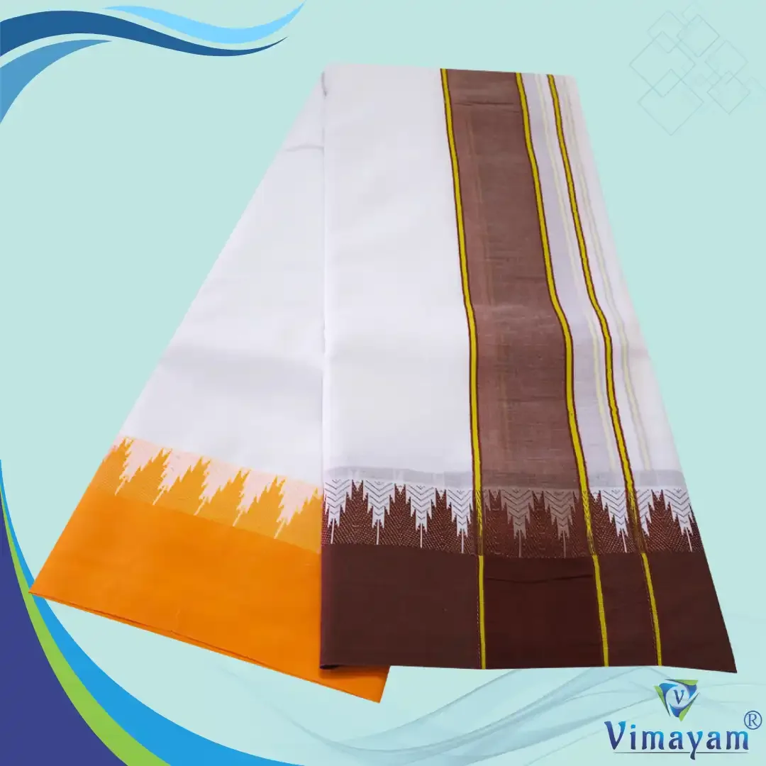 Bavanji Temple Border Special White Dhoties 9X5(Assorted Border Colours) 4
