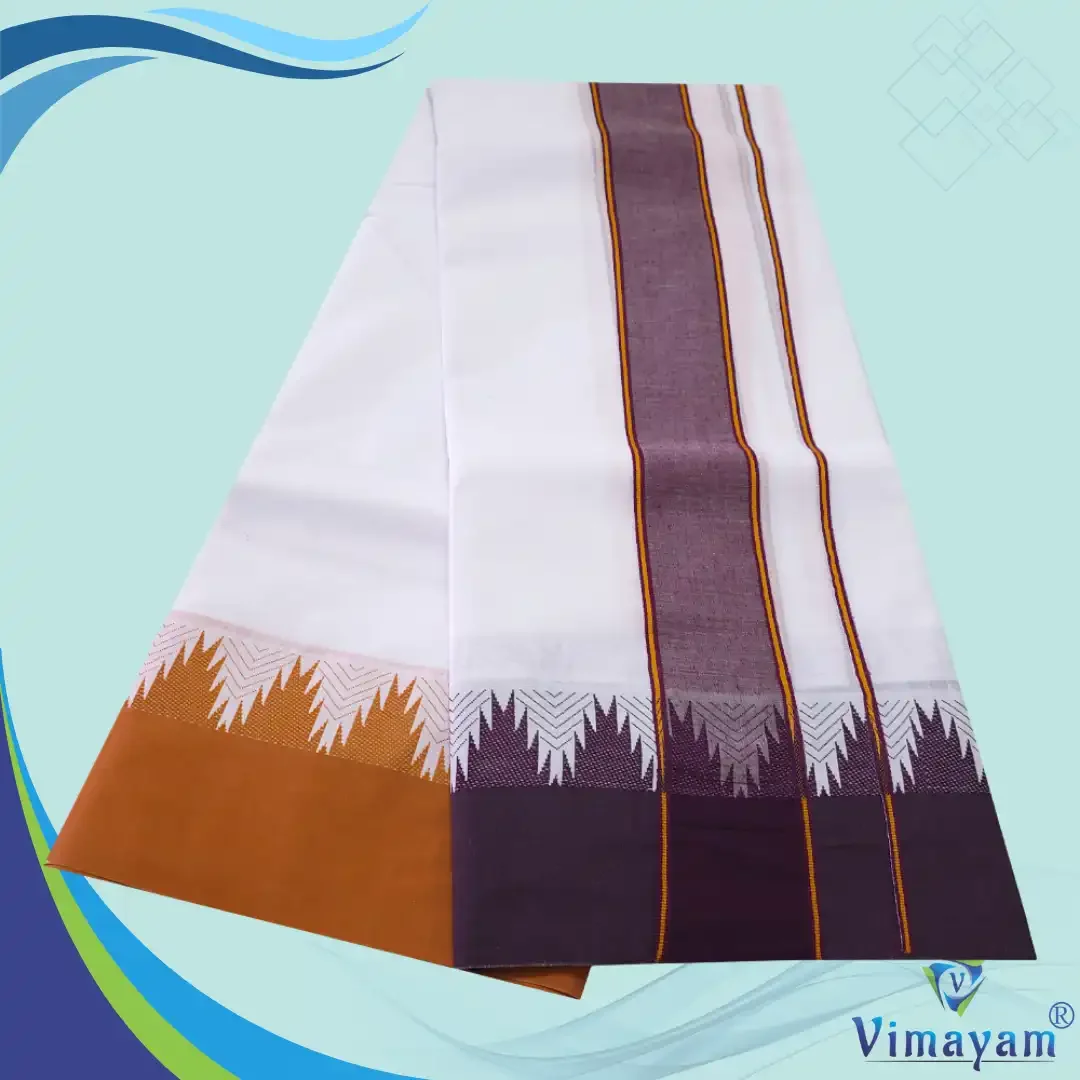 Bavanji Temple Border Special White Dhoties 9X5(Assorted Border Colours) 5