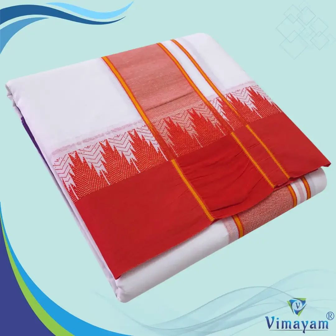 Bavanji Temple Border Special White Dhoties 9X5(Assorted Border Colours) 6
