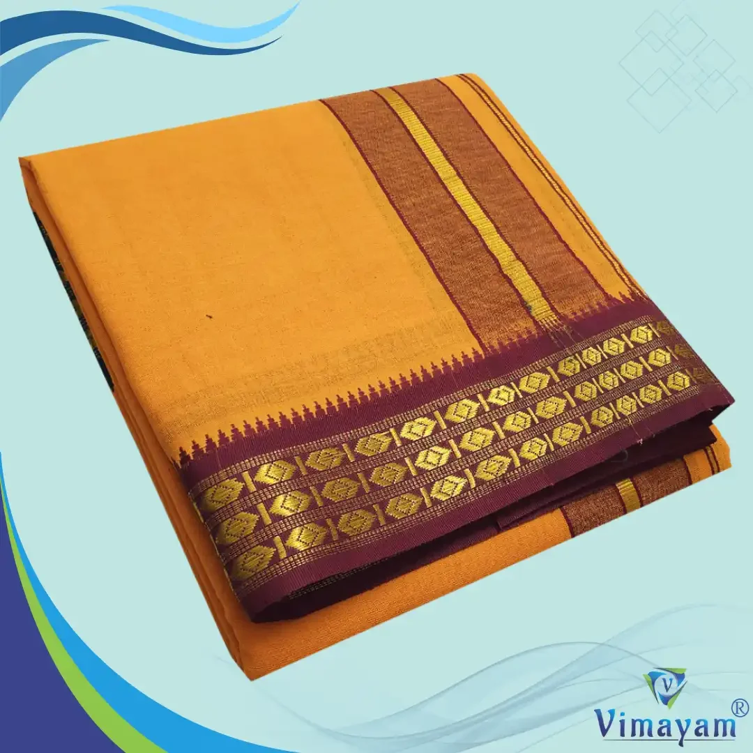 Golden Mango Color Dhoti with Udraj/Coin Border Dhoti