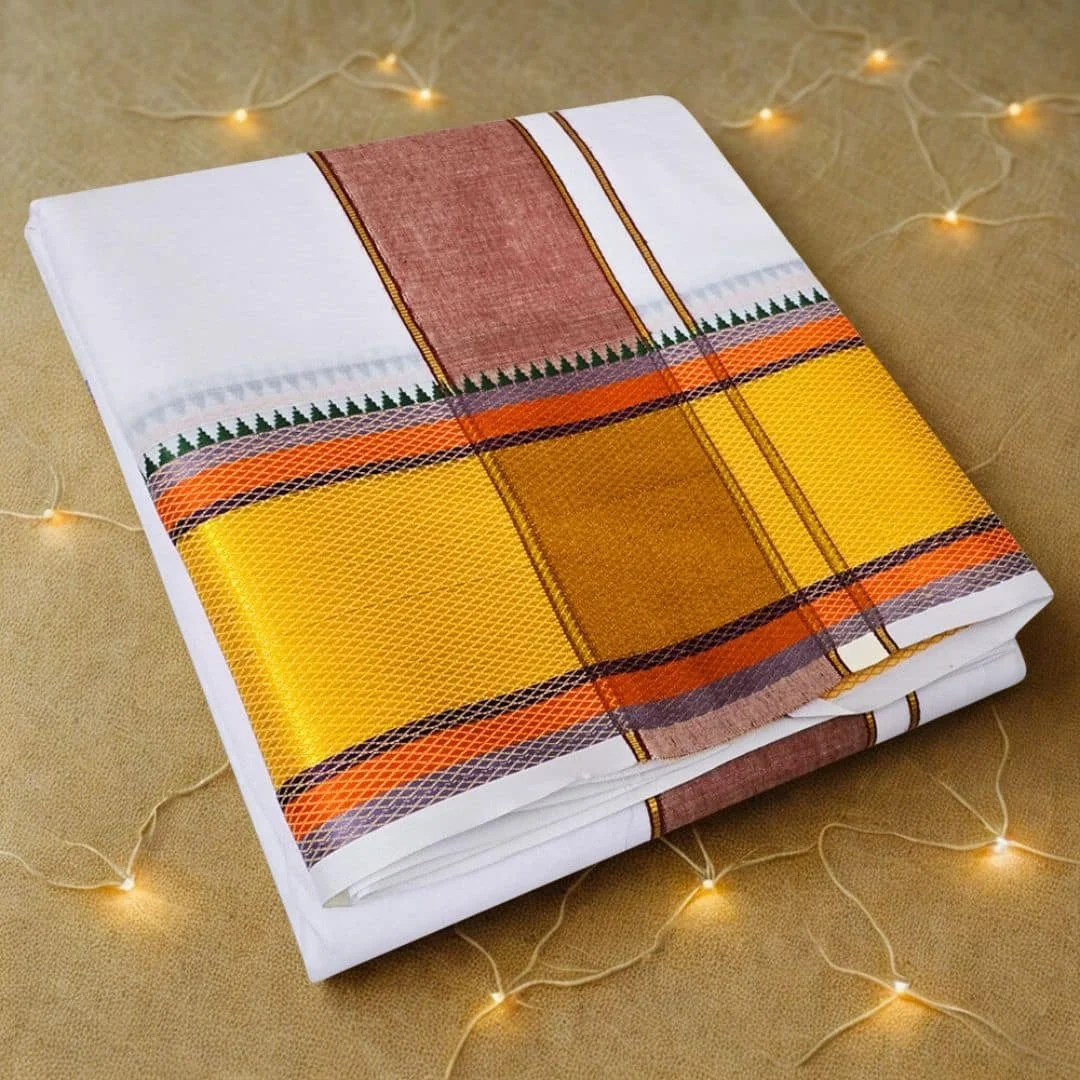 5 Inch Fancy Zari Premium Quality White Dhoti