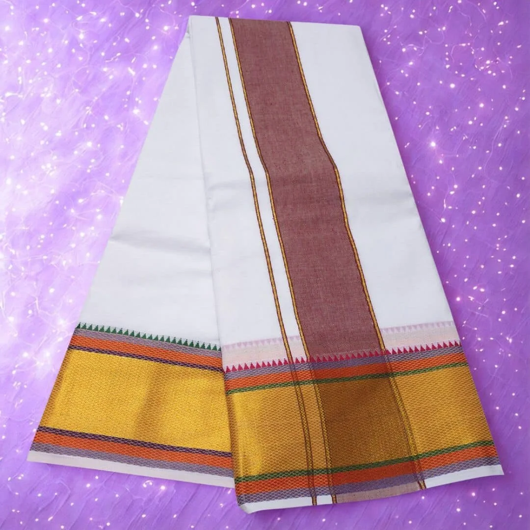 5 Inch Fancy Zari Premium Quality White Dhoti 2