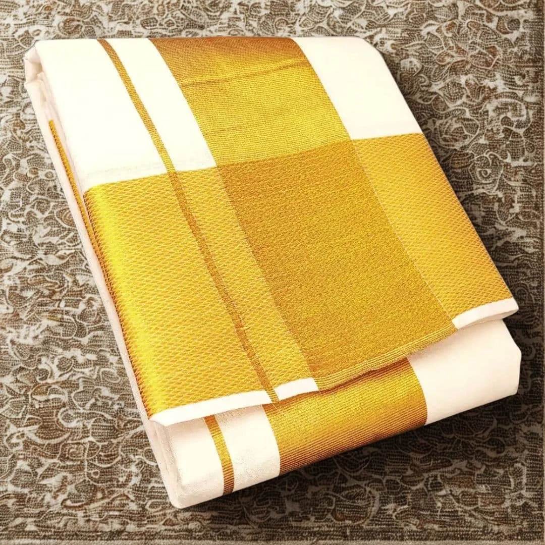 5 Inch Golden Zari Border Half White Premium Quality Dhoti