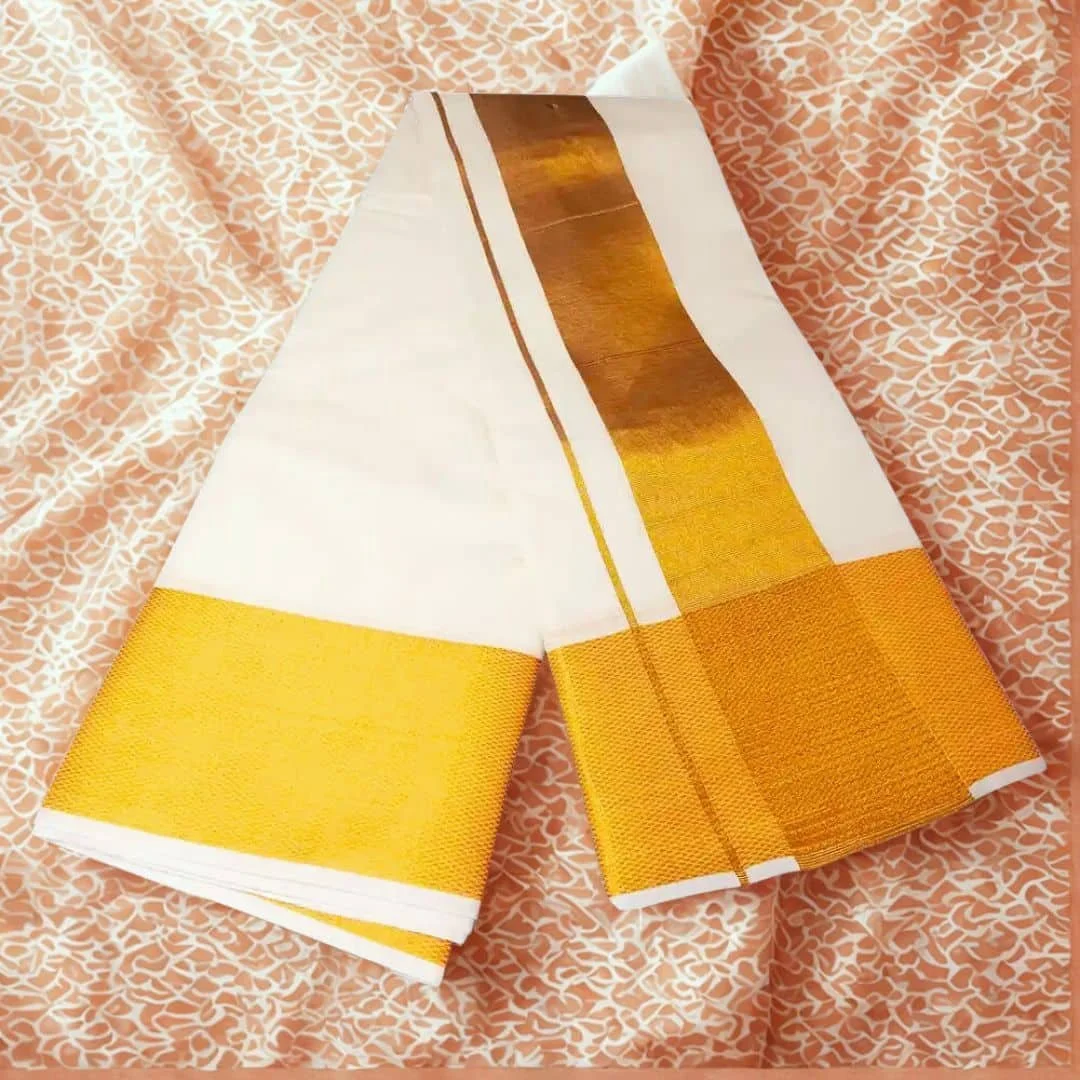 5 Inch Golden Zari Border Half White Premium Quality Dhoti 2