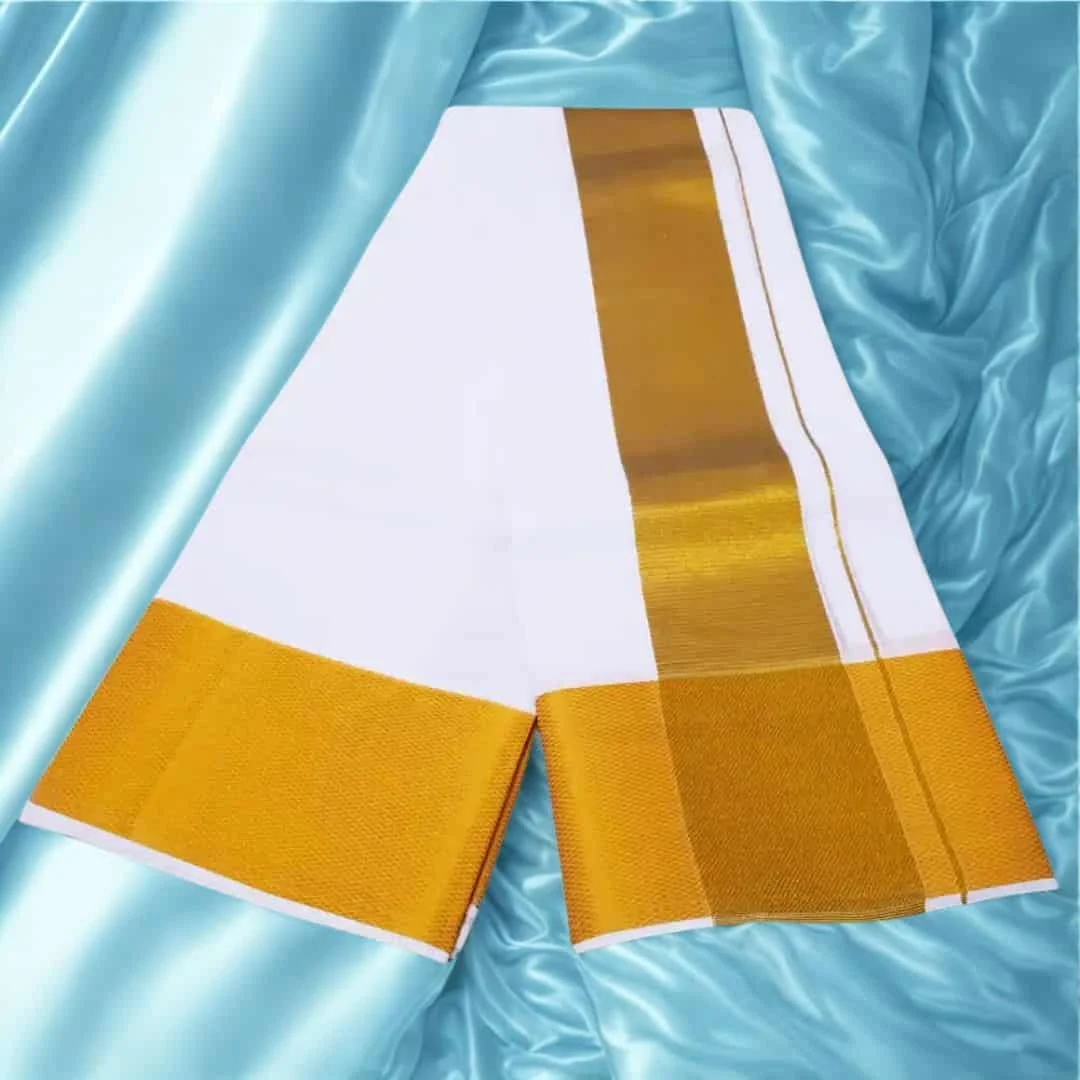 5 Inch Golden Zari Premium Quality White Dhoti 2