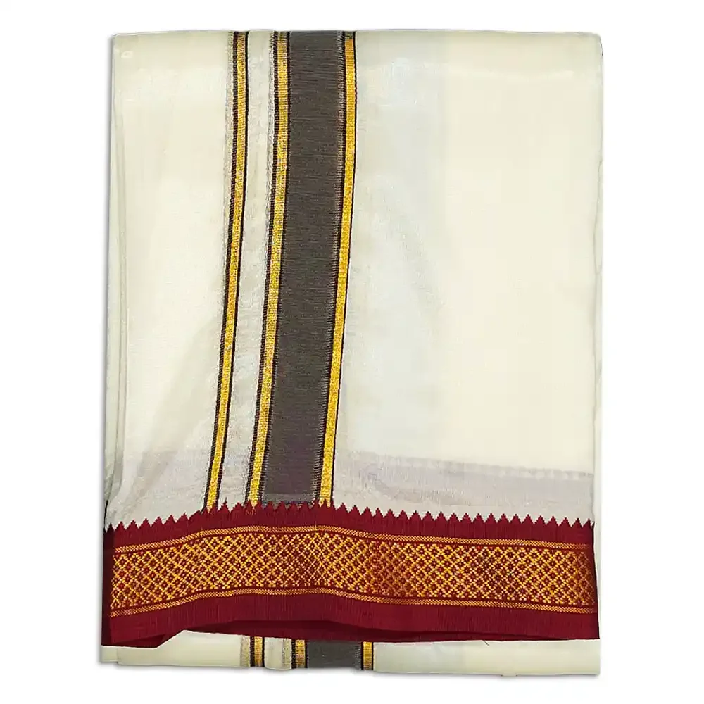5 Kan Art Silk MayilKan Cream Colour Dhoti