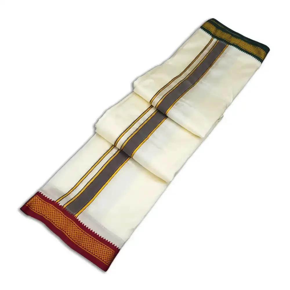 5 Kan Art Silk MayilKan Cream Colour Dhoti 2