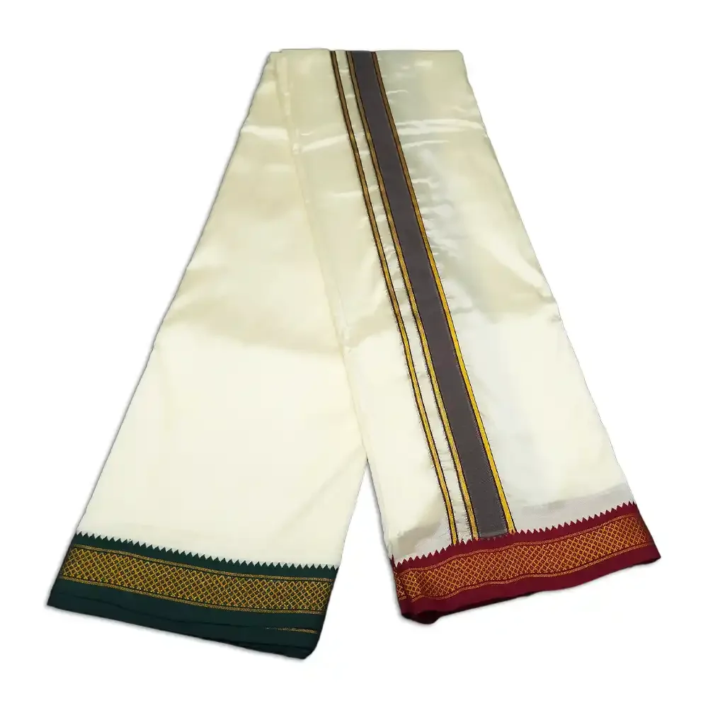 5 Kan Art Silk MayilKan Cream Colour Dhoti 3