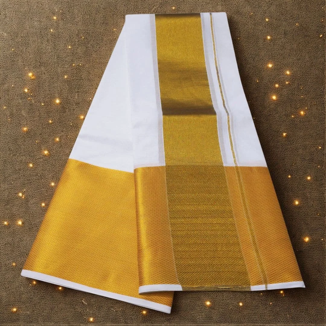 7 Inch Golden Zari Premium Quality White Dhoti 2