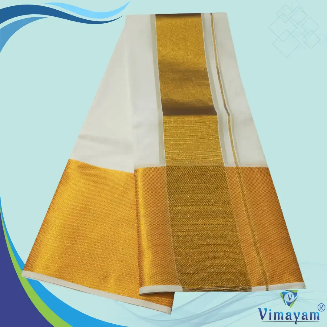 7 Inch Golden Zari Border Half White Premium Quality Dhoti 2