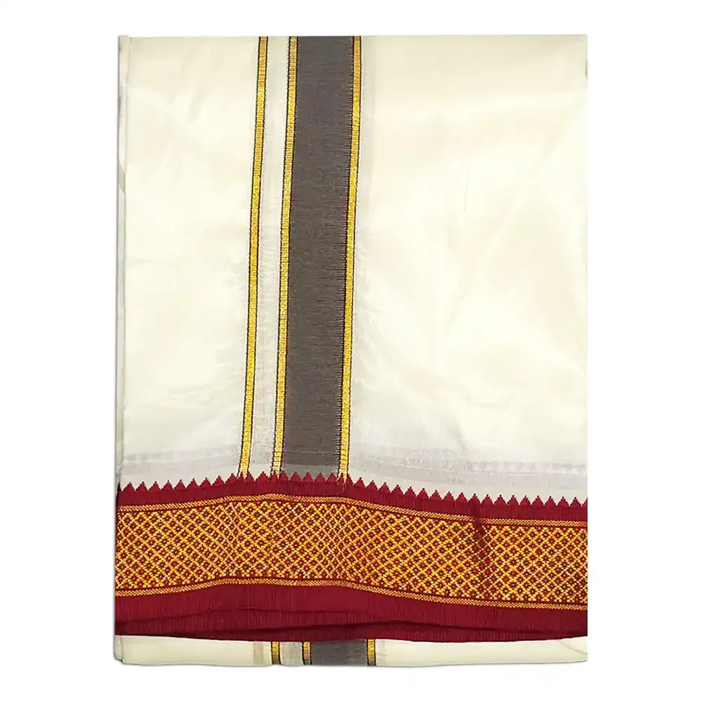 7 Kan Art Silk MayilKan Cream Colour Dhoti