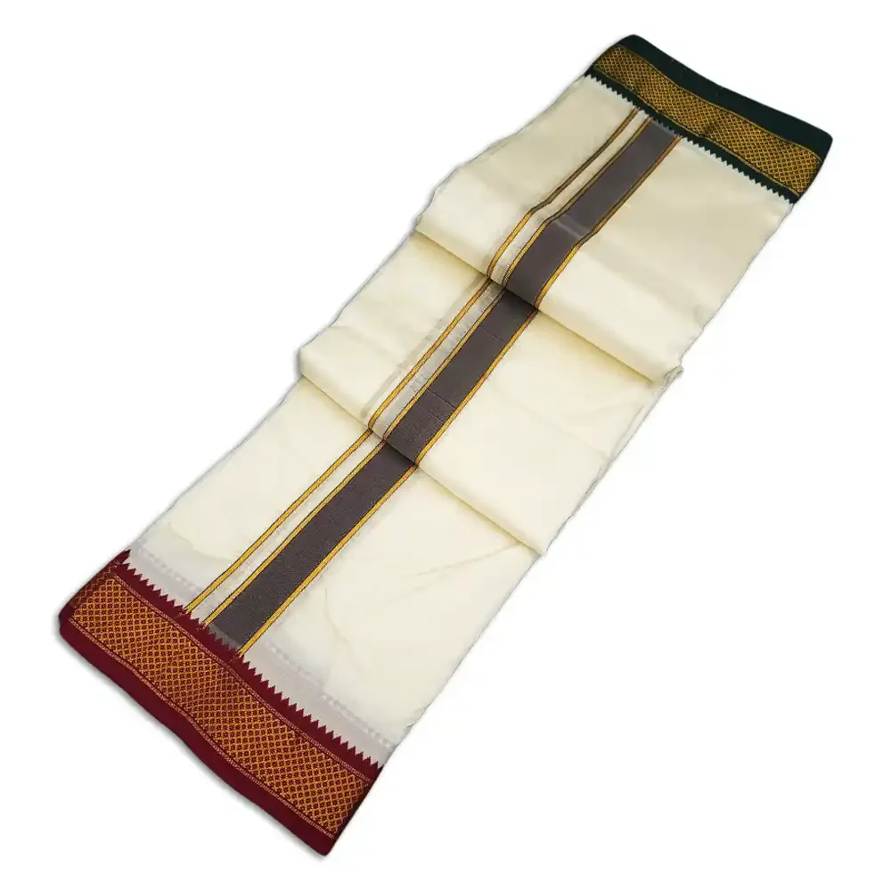 7 Kan Art Silk MayilKan Cream Colour Dhoti 2