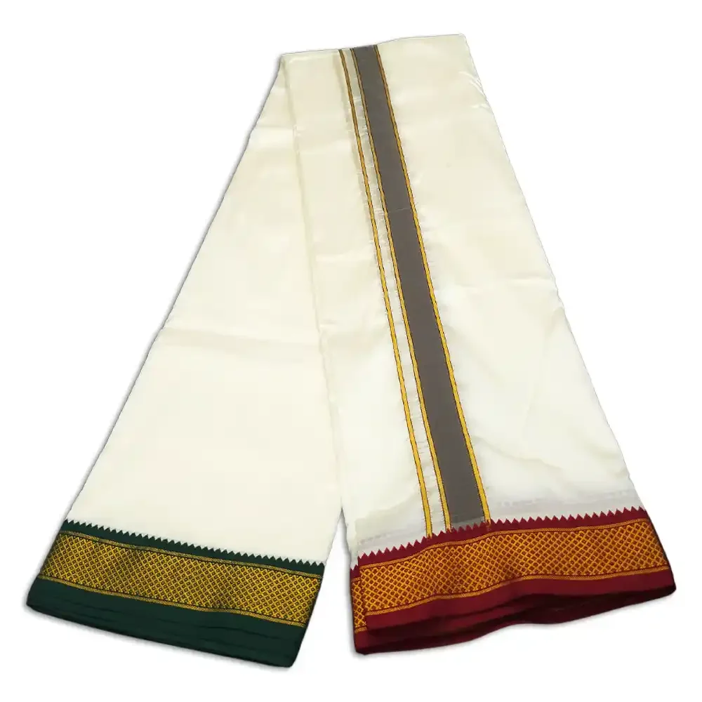 7 Kan Art Silk MayilKan Cream Colour Dhoti 3