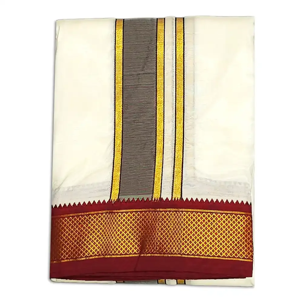 9 Kan Art Silk MayilKan Cream Colour Dhoti