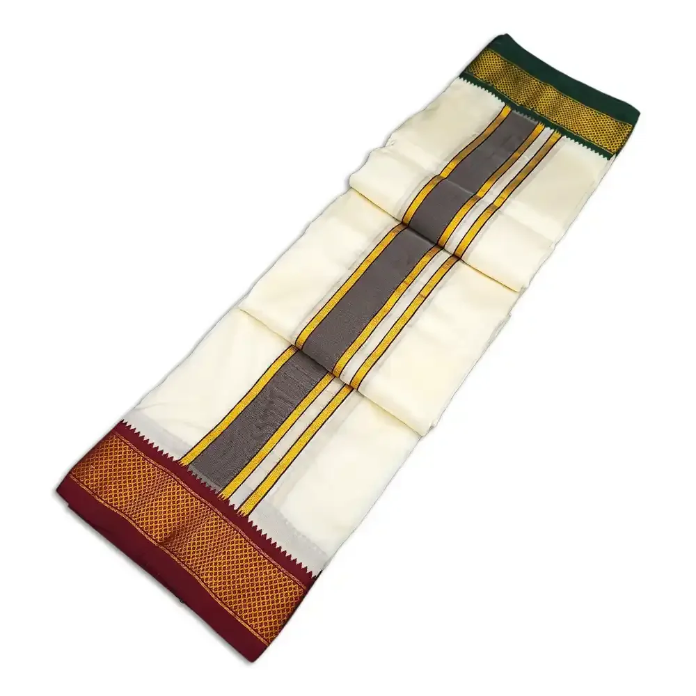 9 Kan Art Silk MayilKan Cream Colour Dhoti 2