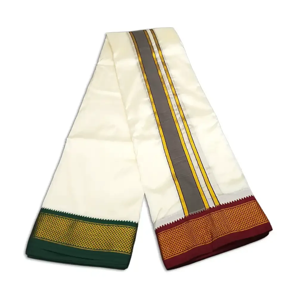 9 Kan Art Silk MayilKan Cream Colour Dhoti 3