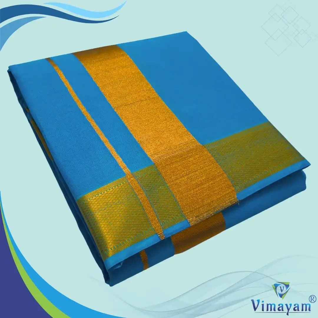 Anandha Blue Color Dhoti with Golden Zari Border