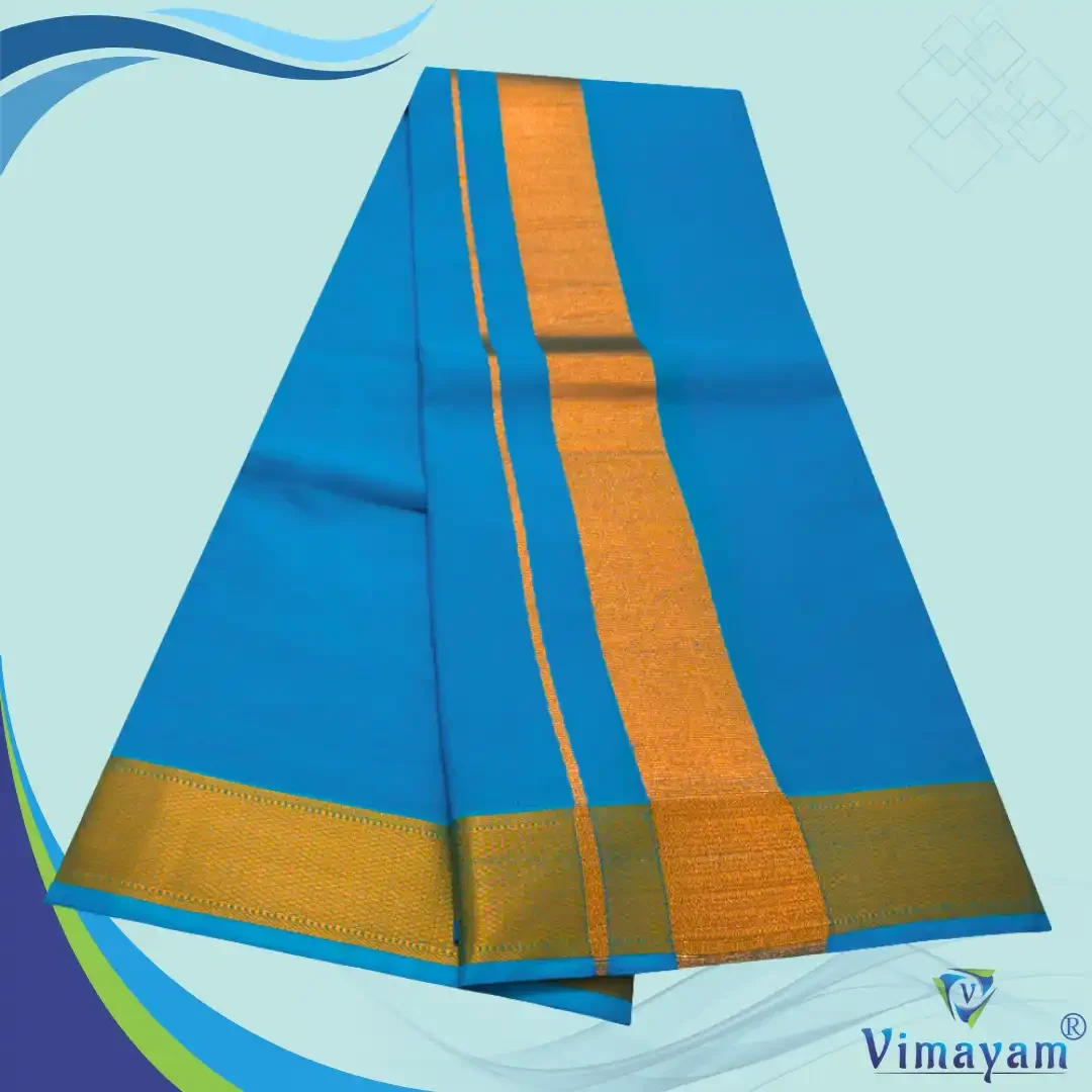 Anandha Blue Color Dhoti with Golden Zari Border 2