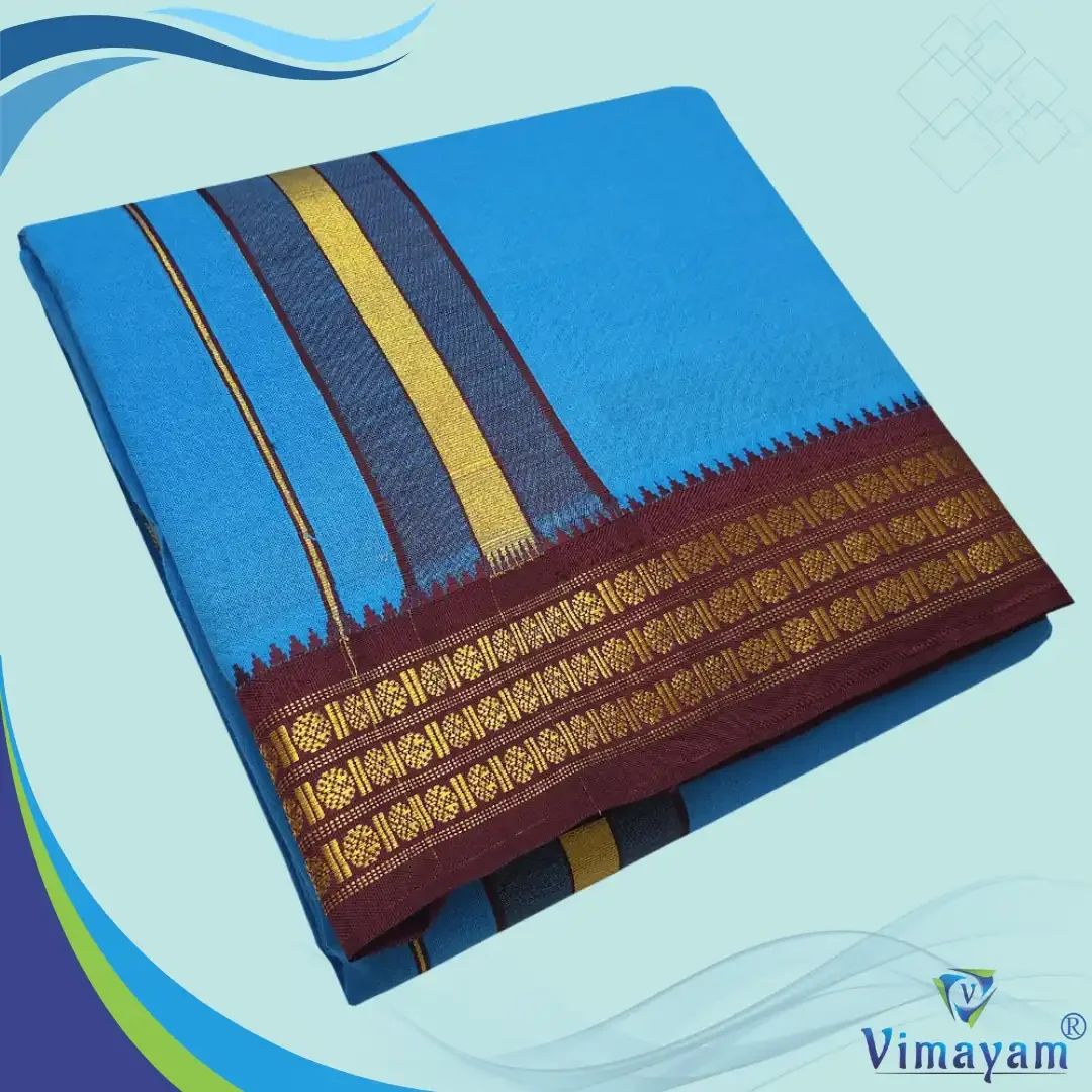 Anandha Blue Color Dhoti with Udraj/Coin Border Dhoti