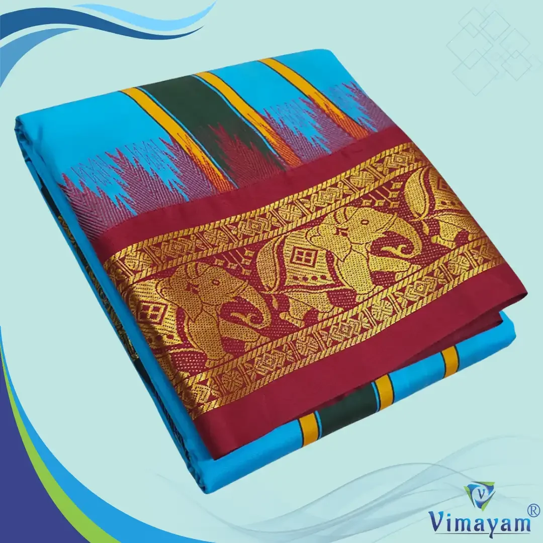 Anandha Blue Color Karishma Soft Silk 7 Inch Border Fine Quality Dhoti