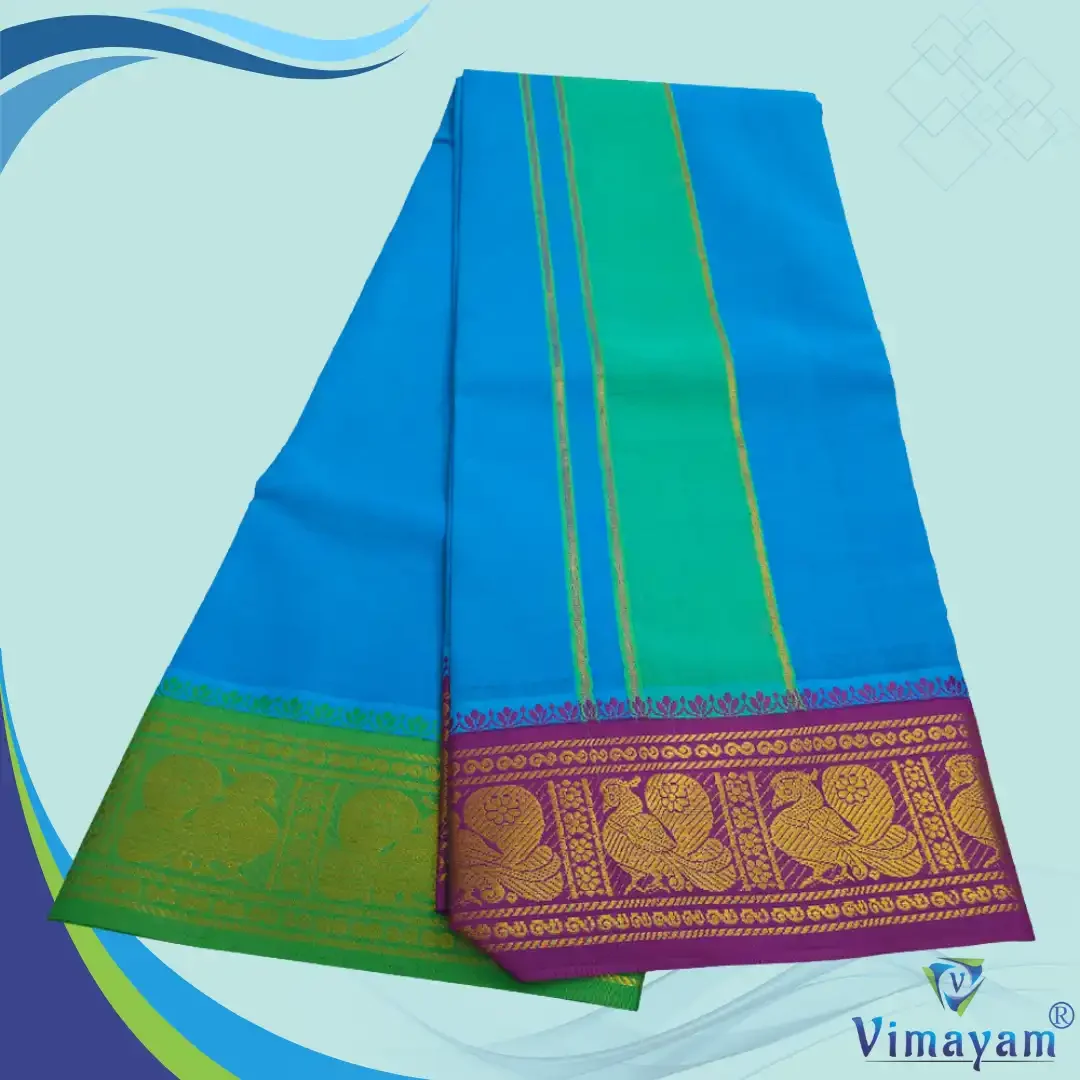 Anandha Blue Color Premium Cotton 5 Inch Designed Border Dhoti 2